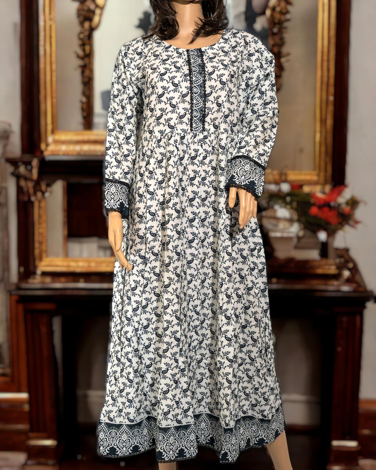 Cotton Floral Print Maxi - White in - Maxi Dress by Malbusaat