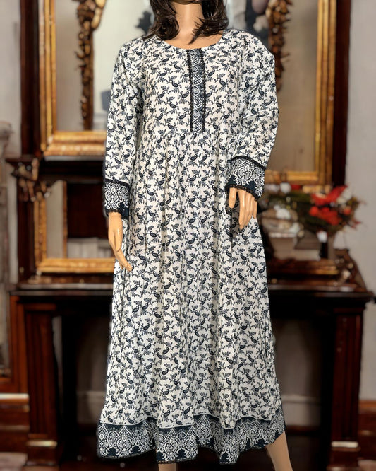 Cotton Floral Print Maxi - White in - Maxi Dress by Malbusaat