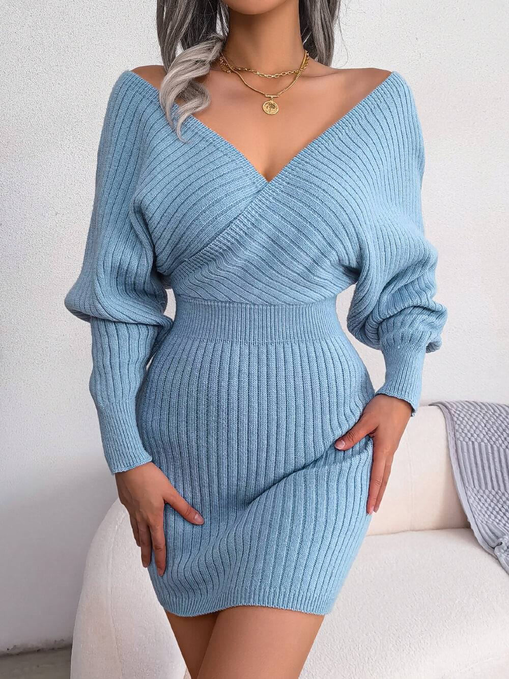 Cross V-Neck Spring Sheath Skirt in - by Malbusaat
