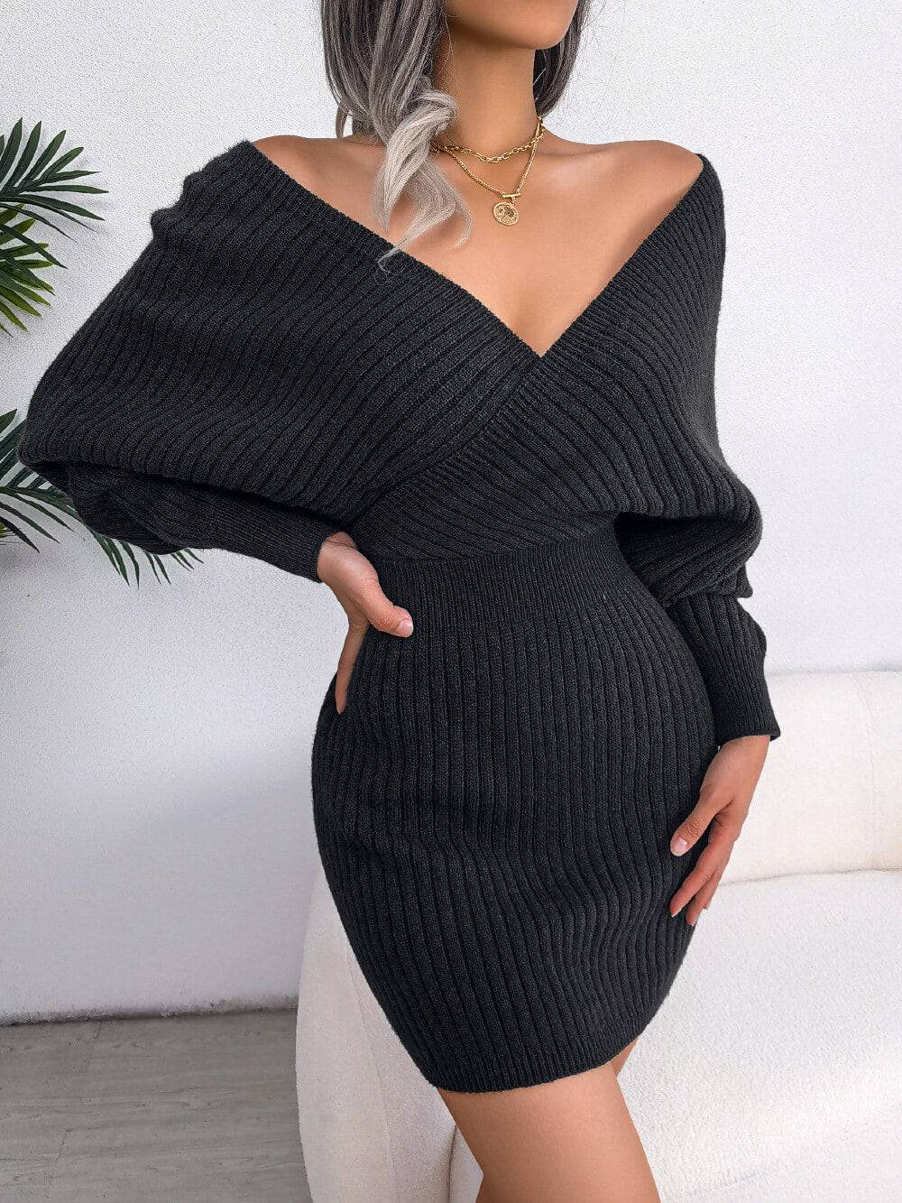 Cross V-Neck Spring Sheath Skirt in - by Malbusaat