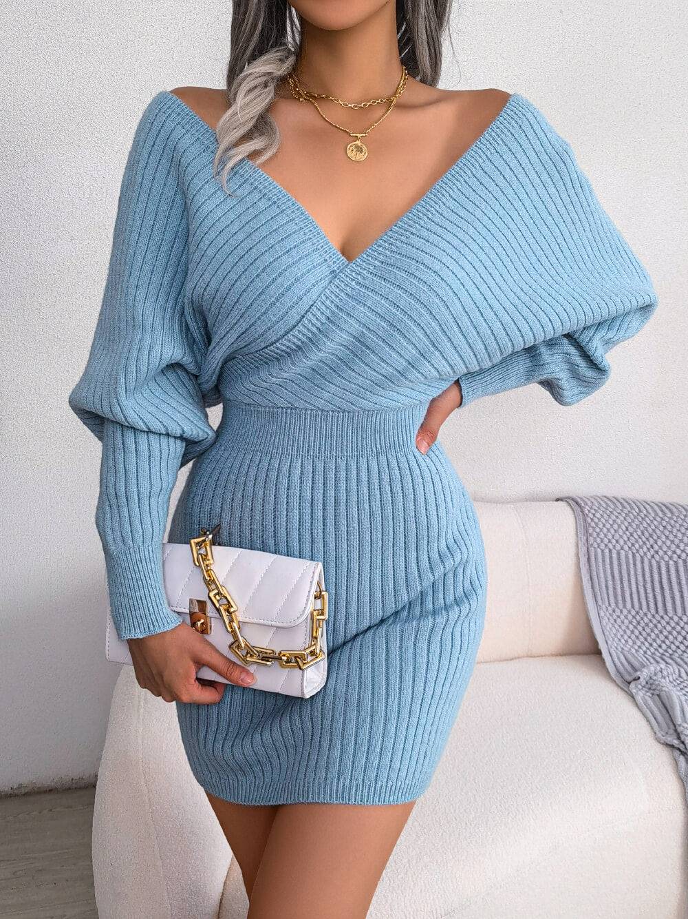 Cross V-Neck Spring Sheath Skirt in - by Malbusaat