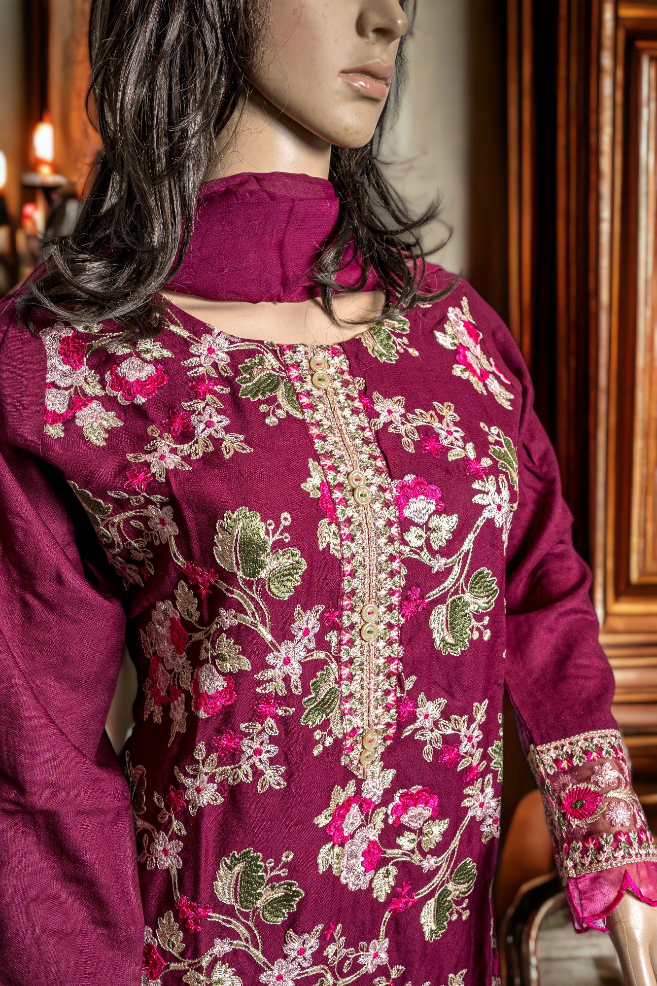 EMBROIDERED MARINA FLORAL DRESS in - Pakistani Dress by Malbusaat