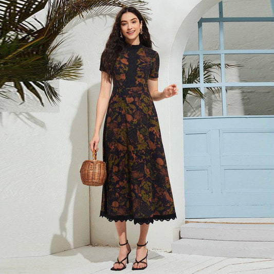 Elegant Autumn High Waist Geometric Dress in - Maxi Dress by Malbusaat