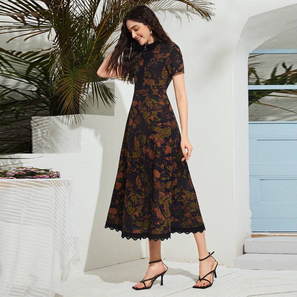 Elegant Autumn High Waist Geometric Dress in - Maxi Dress by Malbusaat