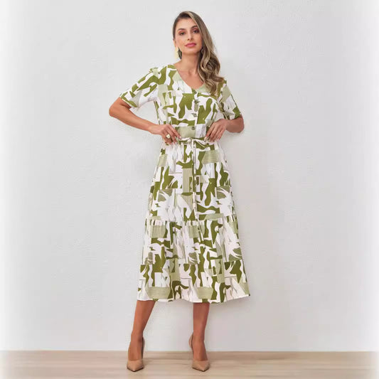 Elegant Cardigan Design Midi Dress with Side Slit and Lace in - by Malbusaat