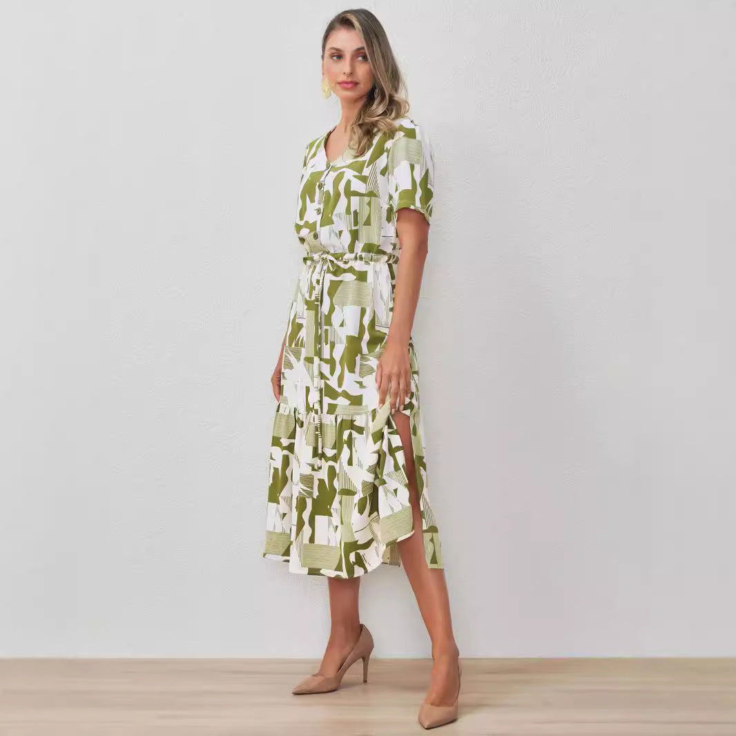 Elegant Cardigan Design Midi Dress with Side Slit and Lace in - by Malbusaat