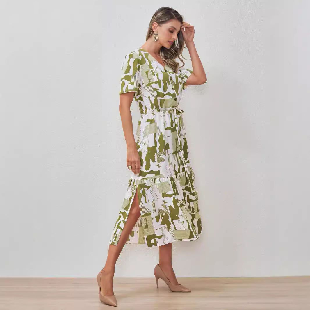 Elegant Cardigan Design Midi Dress with Side Slit and Lace in - by Malbusaat