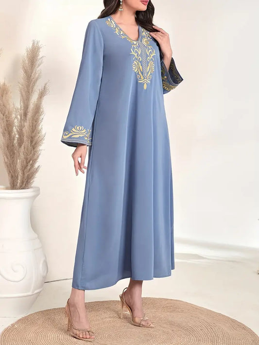 Elegant Embroidered A-Line Abaya Maxi Dress in - by Malbusaat