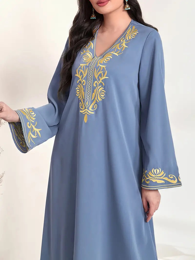 Elegant Embroidered A-Line Abaya Maxi Dress in - by Malbusaat
