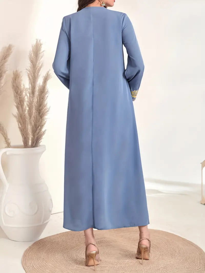 Elegant Embroidered A-Line Abaya Maxi Dress in - by Malbusaat