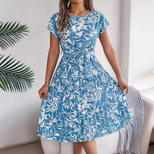 Elegant Floral Pleated Dress for Women in - by Malbusaat