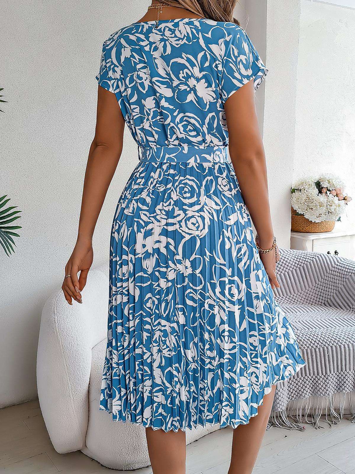 Elegant Floral Pleated Dress for Women in - by Malbusaat