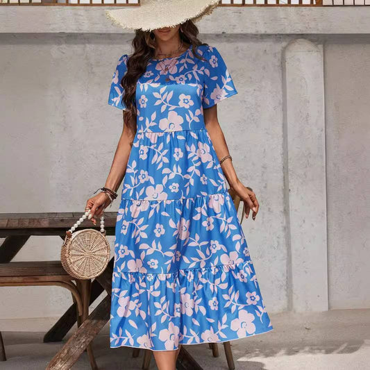 Elegant Floral Ruffled Maxi Dress in - by Malbusaat