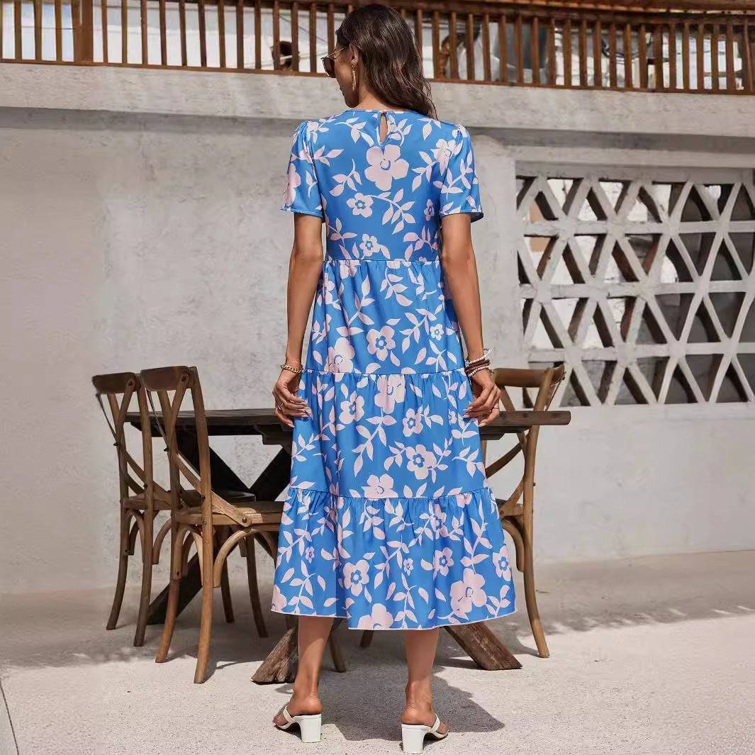 Elegant Floral Ruffled Maxi Dress in - by Malbusaat