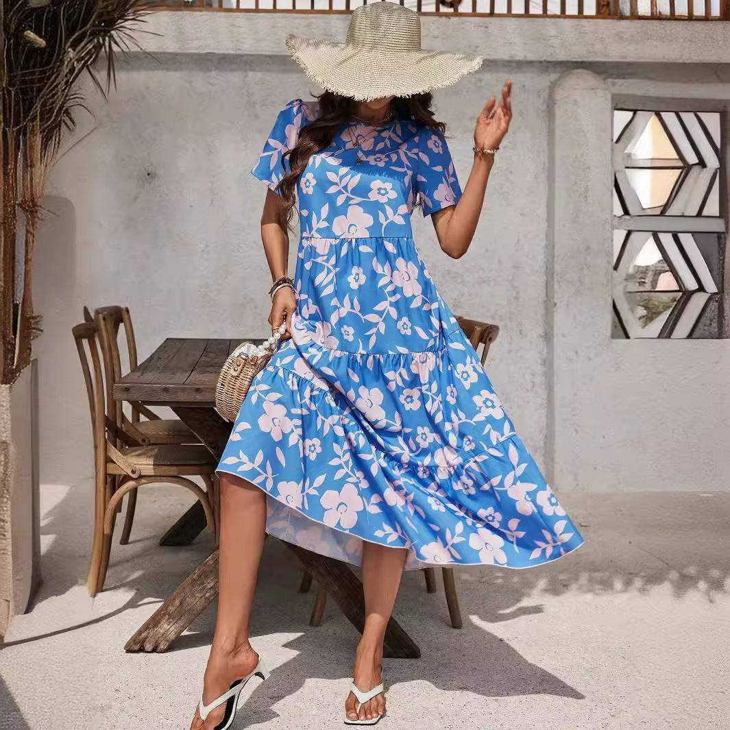 Elegant Floral Ruffled Maxi Dress in - by Malbusaat