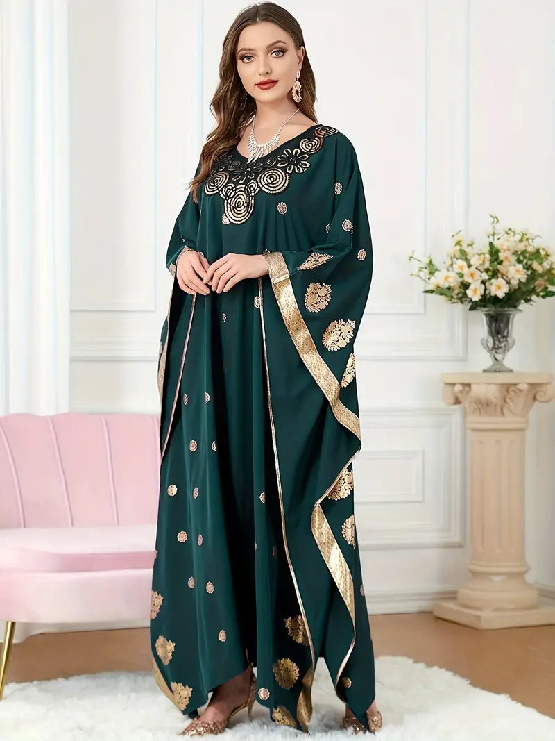 Elegant Graphic Print Maxi Kaftan Abaya Dress in - by Malbusaat