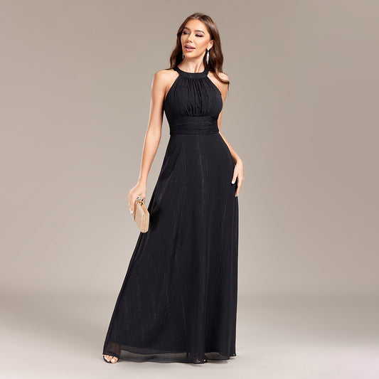 Elegant Halter Backless Black Evening Dress in - by Malbusaat