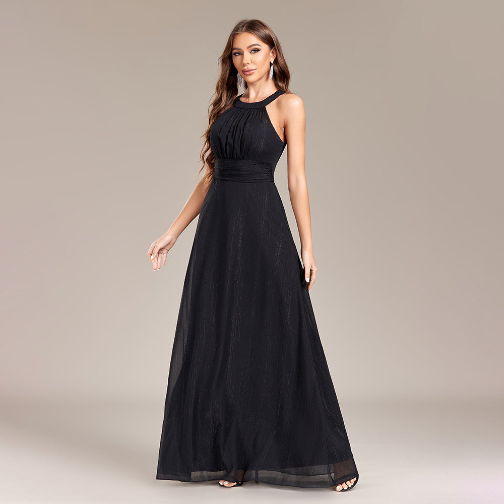 Elegant Halter Backless Black Evening Dress in - by Malbusaat