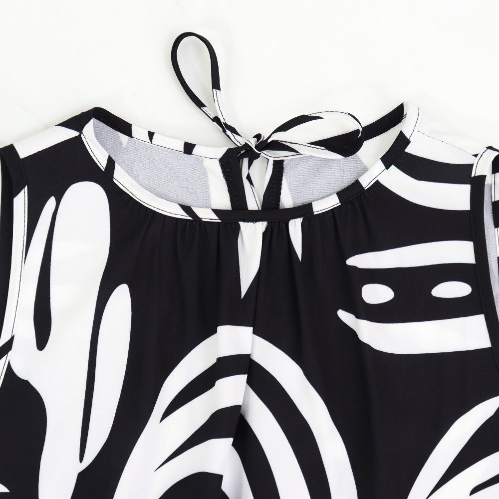 Elegant Irregular Asymmetric Pattern Print High Waist Dress in - by Malbusaat