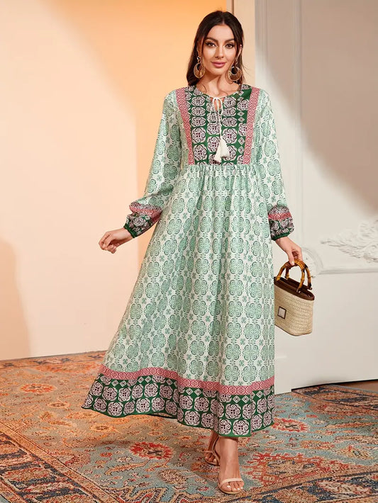 Elegant Long Sleeve All-Over A Line Maxi in - by Malbusaat