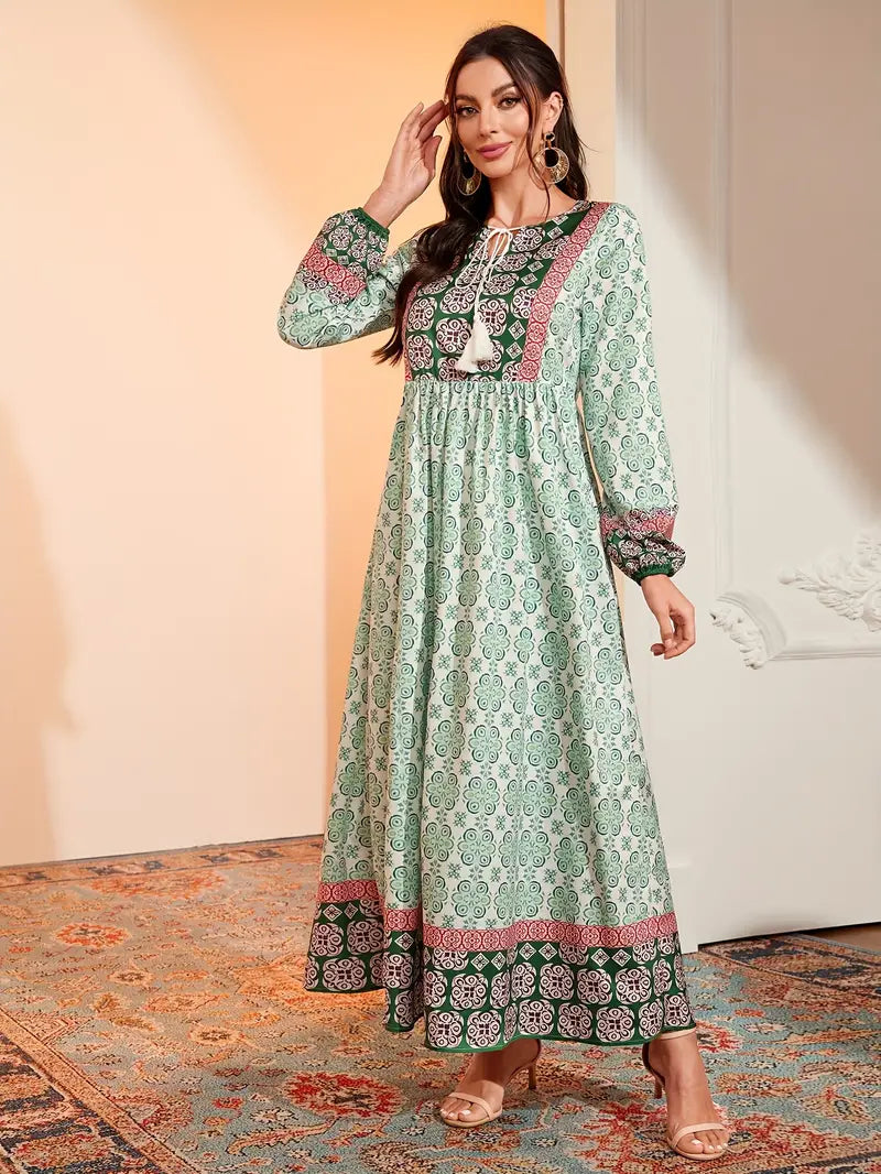 Elegant Long Sleeve All-Over A Line Maxi in - by Malbusaat