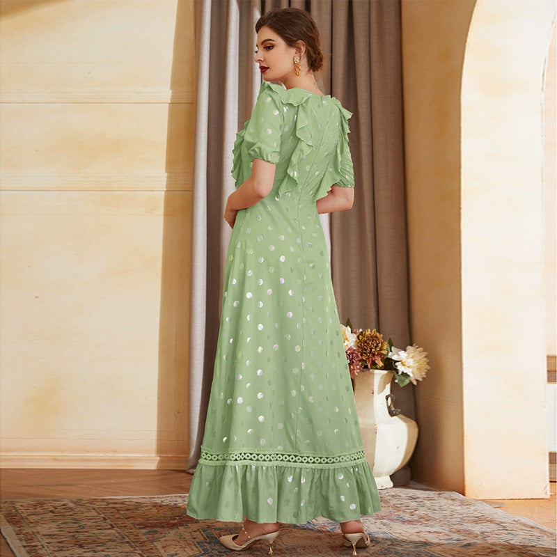 Elegant Lotus Edge Polka Dot Maxi in - by Malbusaat