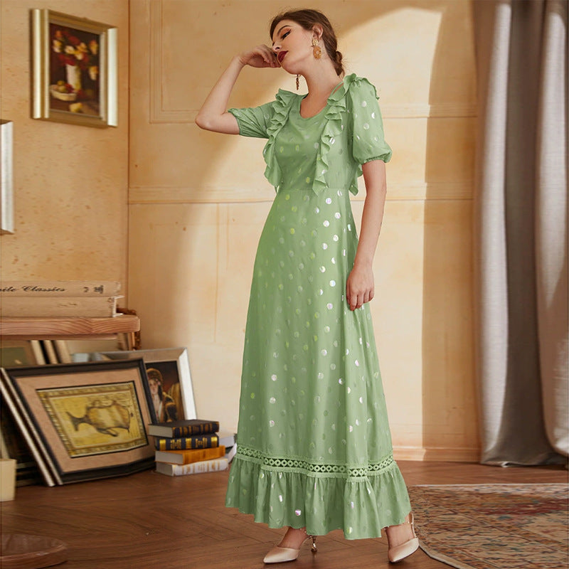 Elegant Lotus Edge Polka Dot Maxi in - by Malbusaat