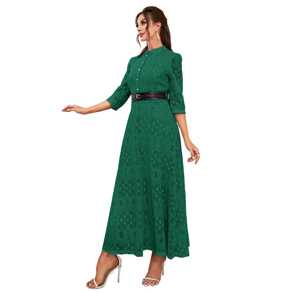 Elegant Mesh High Waist Maxi in Green - by Malbusaat