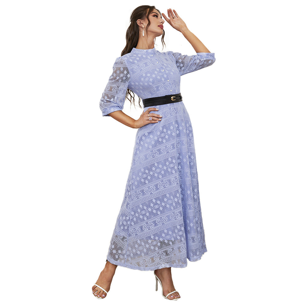 Elegant Mesh High Waist Maxi in Light Blue - by Malbusaat