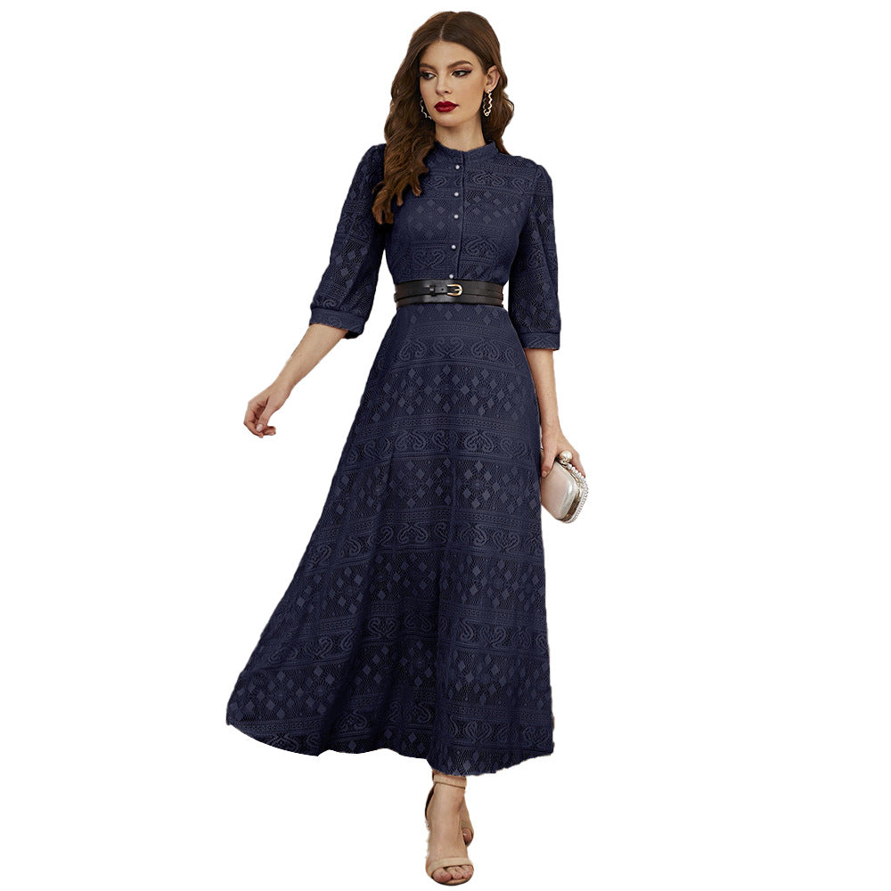 Elegant Mesh High Waist Maxi in Navy Blue - by Malbusaat