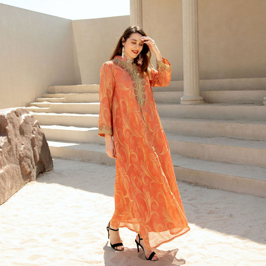 Elegant Muslim Spring Summer Abaya Maxi Dress in - by Malbusaat