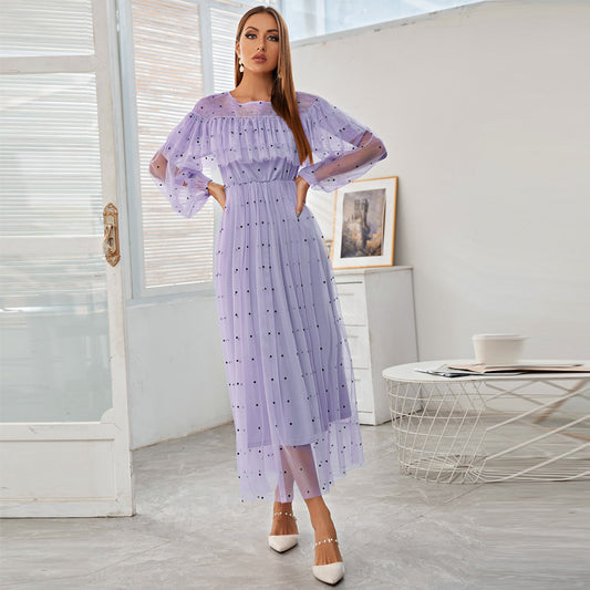 Elegant Polka Dot Mesh Maxi Dress in - by Malbusaat