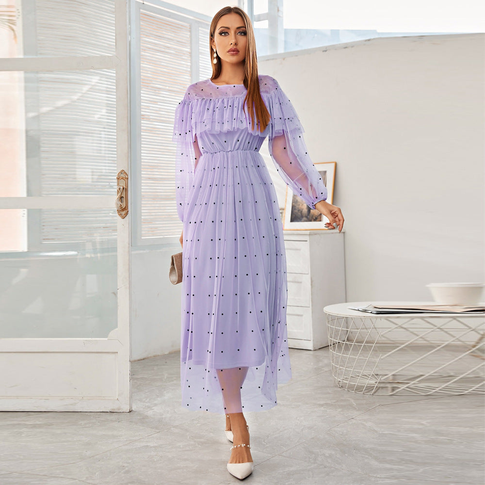 Elegant Polka Dot Mesh Maxi Dress in - by Malbusaat