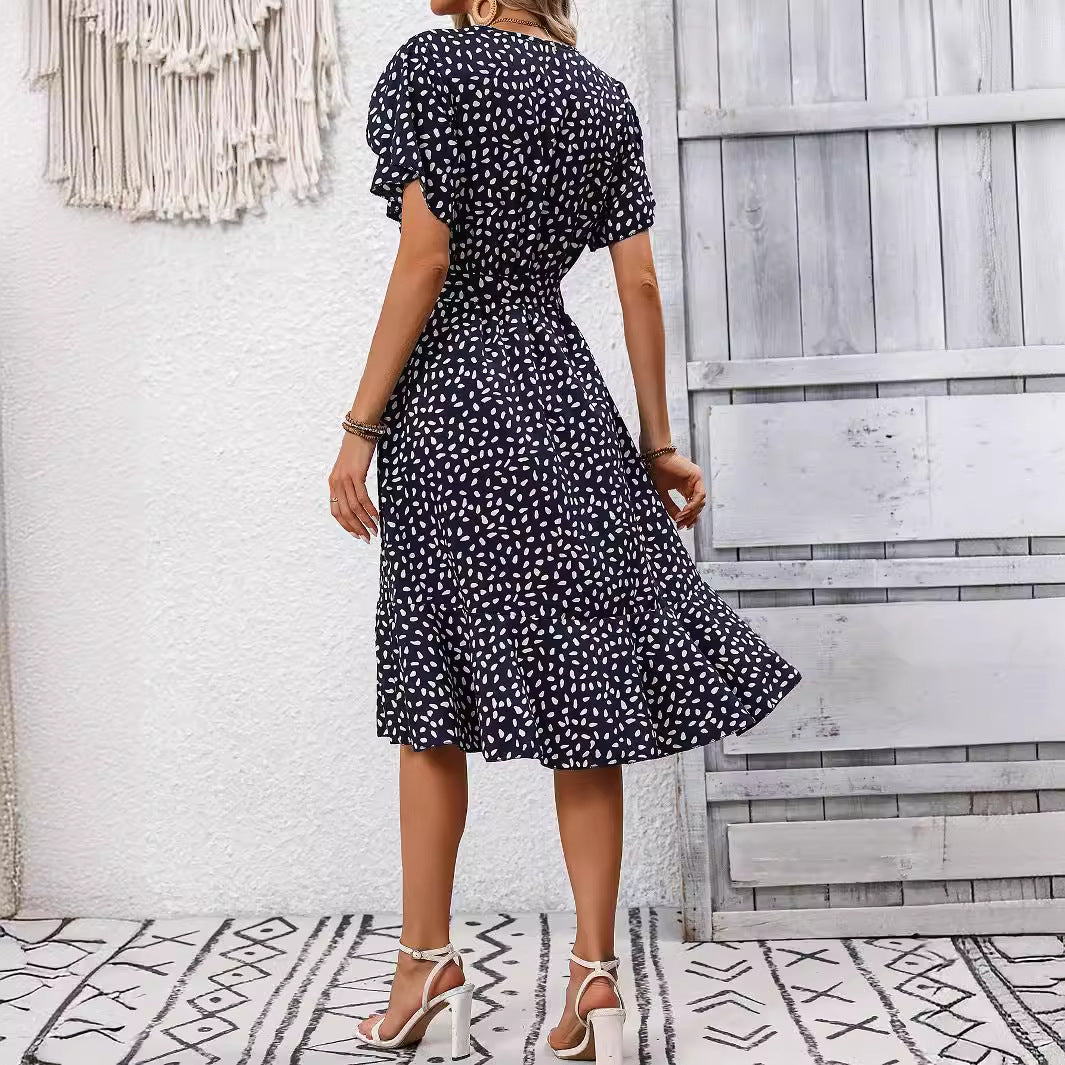 Elegant Printed Midi Dress with Waist Control in - by Malbusaat