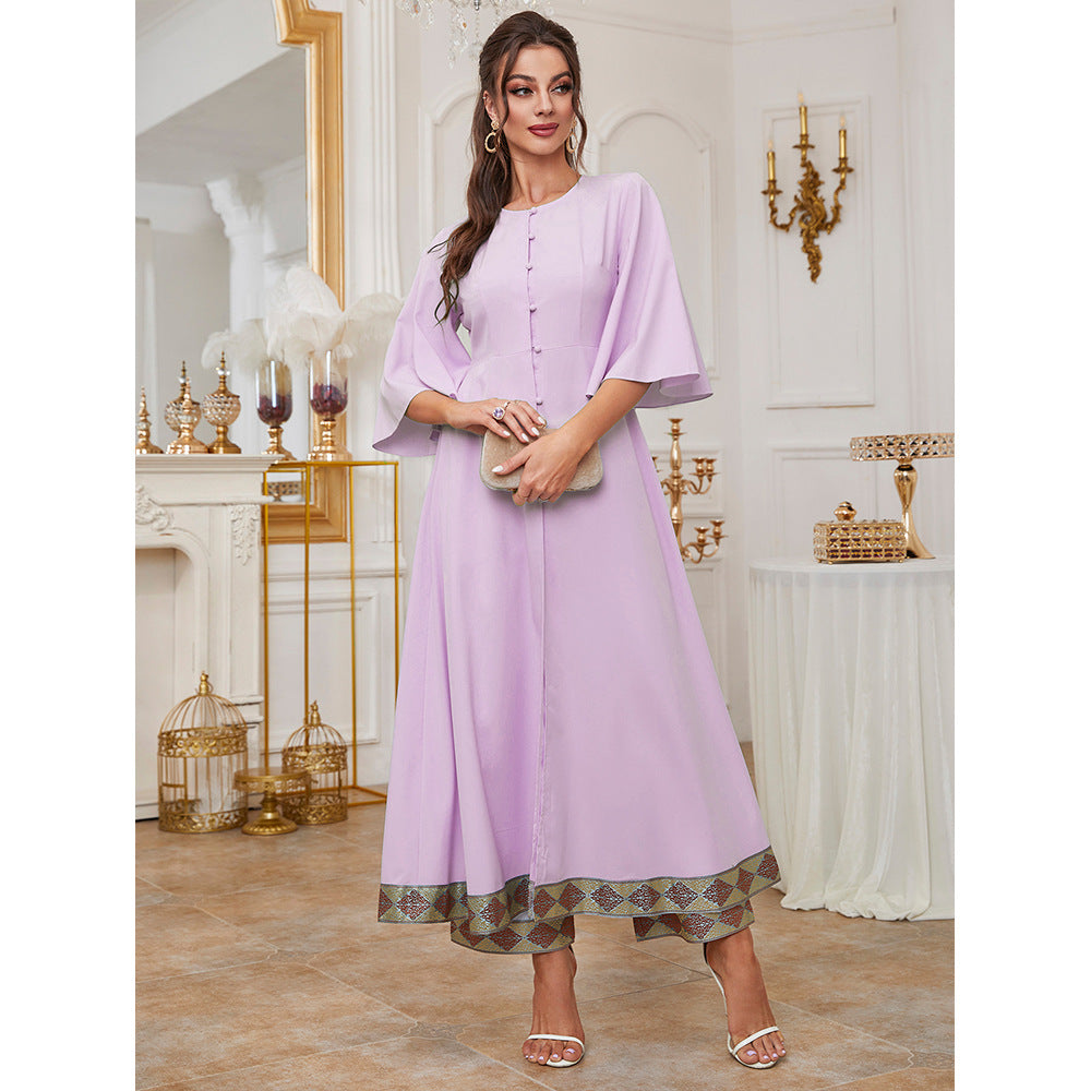 Elegant Ruffle Sleeve Round Neck Maxi in Pink - by Malbusaat