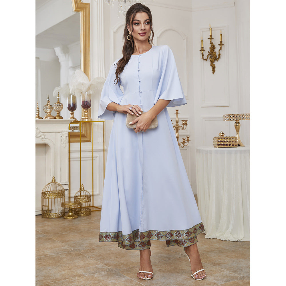 Elegant Ruffle Sleeve Round Neck Maxi in Blue - by Malbusaat