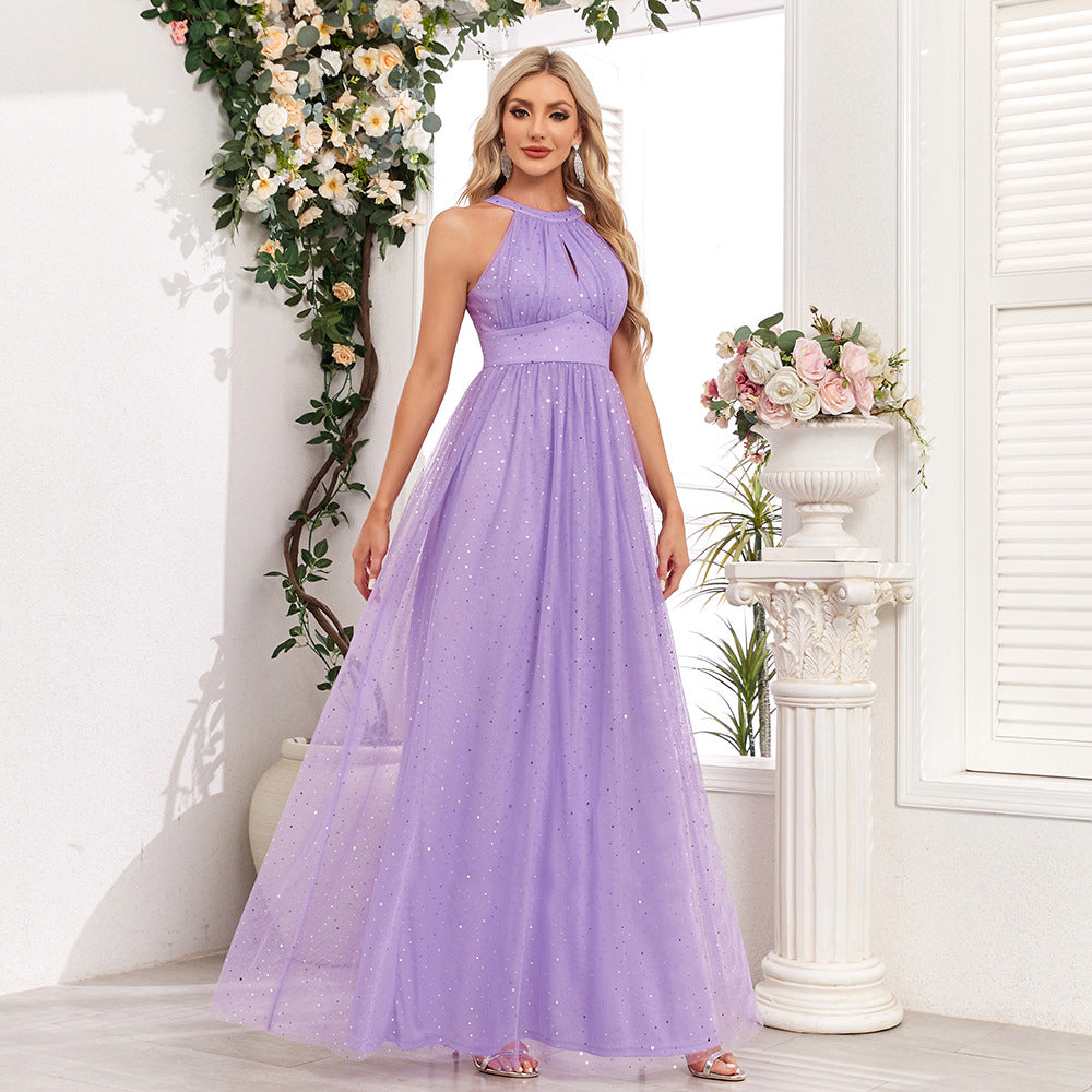 Elegant Sleeveless Halter Mesh Evening Dress in - by Malbusaat