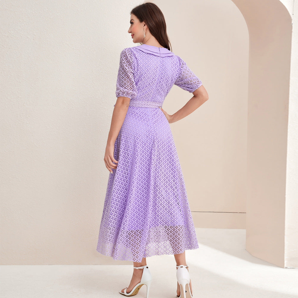 Elegant V-neck Lace Waist Maxi Dress in - by Malbusaat