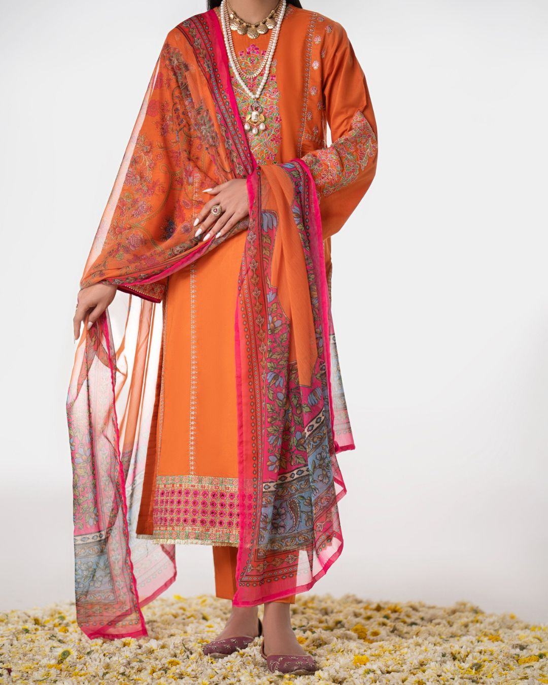 Elegant Vibrant Cotton 3PC Suit in - Pakistani Dresses by Malbusaat