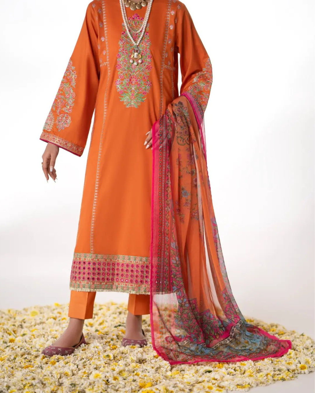 Elegant Vibrant Cotton 3PC Suit in - Pakistani Dresses by Malbusaat