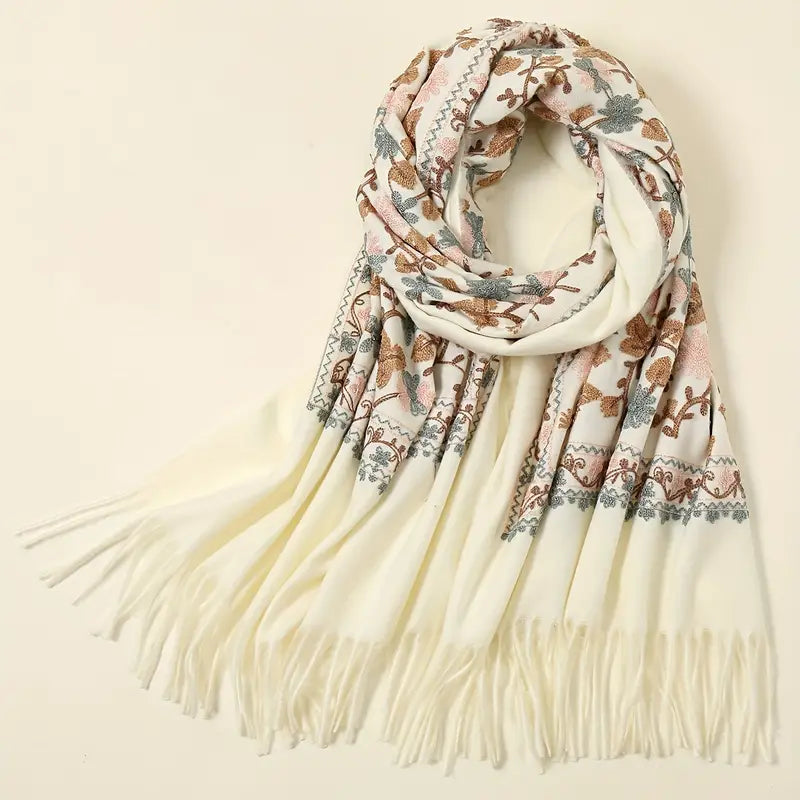 Elegant Warm Tassel Scarf in - Scarves by Malbusaat