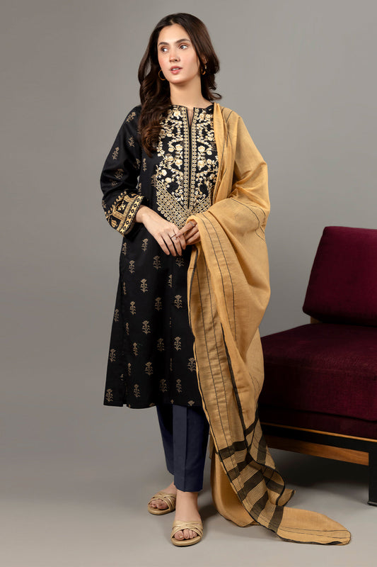 Embroidered Black Kurta Dupatta Trouser Set in - Pakistani Dress by Malbusaat