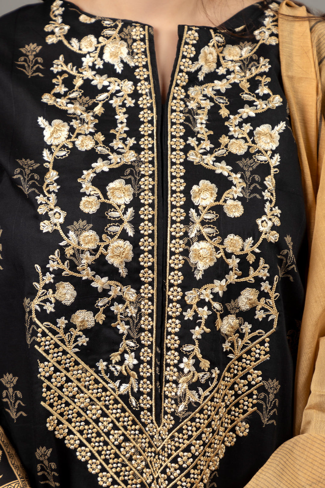 Embroidered Black Kurta Dupatta Trouser Set in - Pakistani Dress by Malbusaat