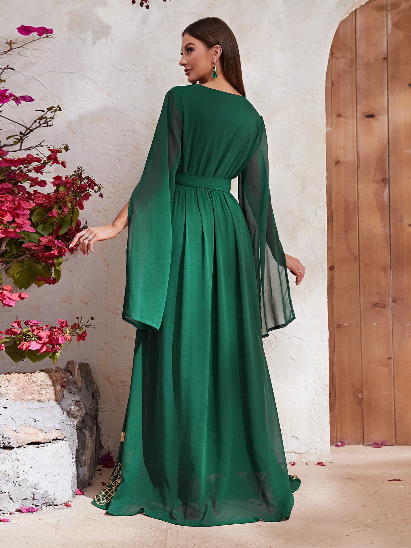 Embroidered Chiffon Maxi Dress in - by Malbusaat
