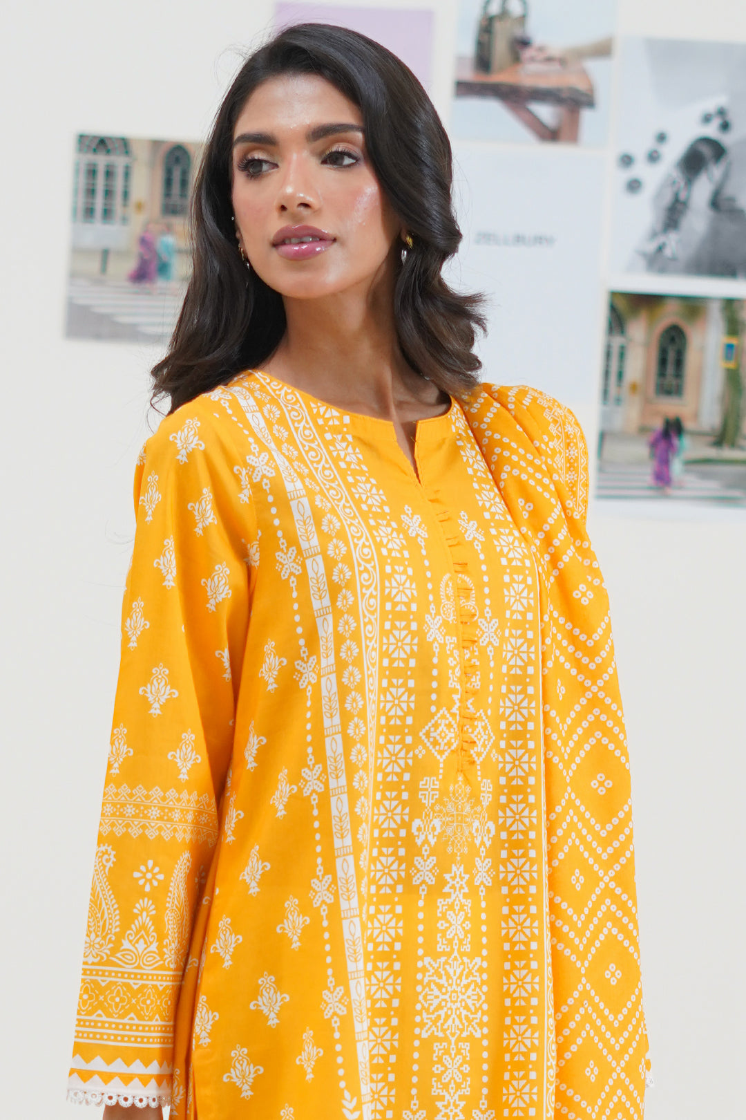 Embroidered Mustard Yellow Kurta in - Pakistani Dresses by Malbusaat