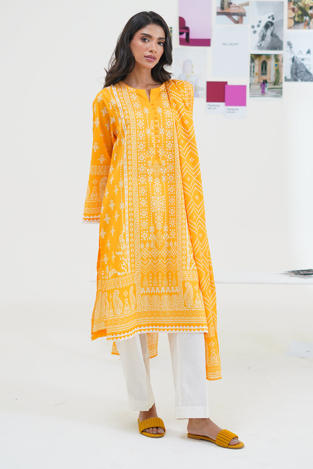 Embroidered Mustard Yellow Kurta in - Pakistani Dresses by Malbusaat