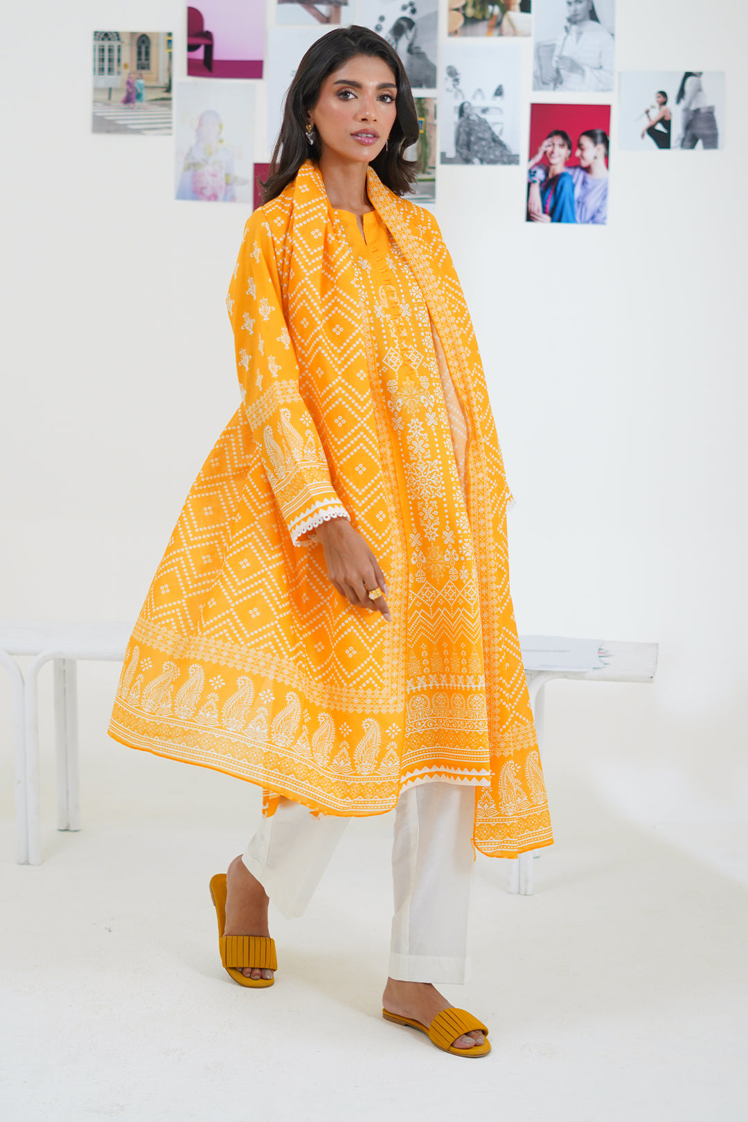 Embroidered Mustard Yellow Kurta in - Pakistani Dresses by Malbusaat