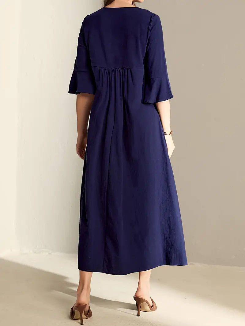 Embroidered Notched Neck Maxi Dress in - Maxi Dress by Malbusaat