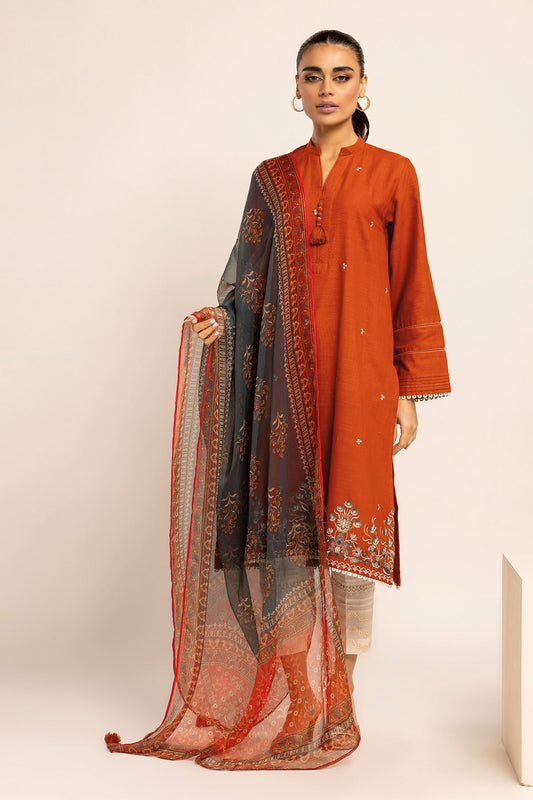 Embroidered Unstitched Fabrics 2 Piece Top Dupatta in - by Malbusaat