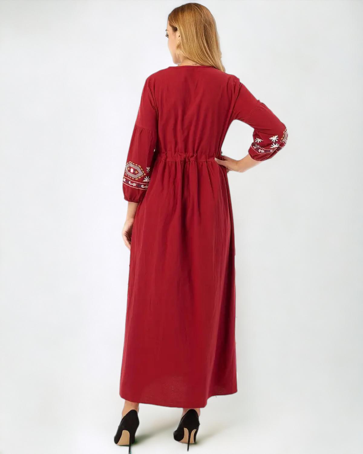 Ethnic Embroidered High Waist Drawstring Maxi Dress in - Maxi Dress by Malbusaat
